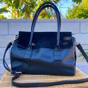 India Hicks, Black Suede Flap Fussy Sarah Shoulder/ Tote Bag